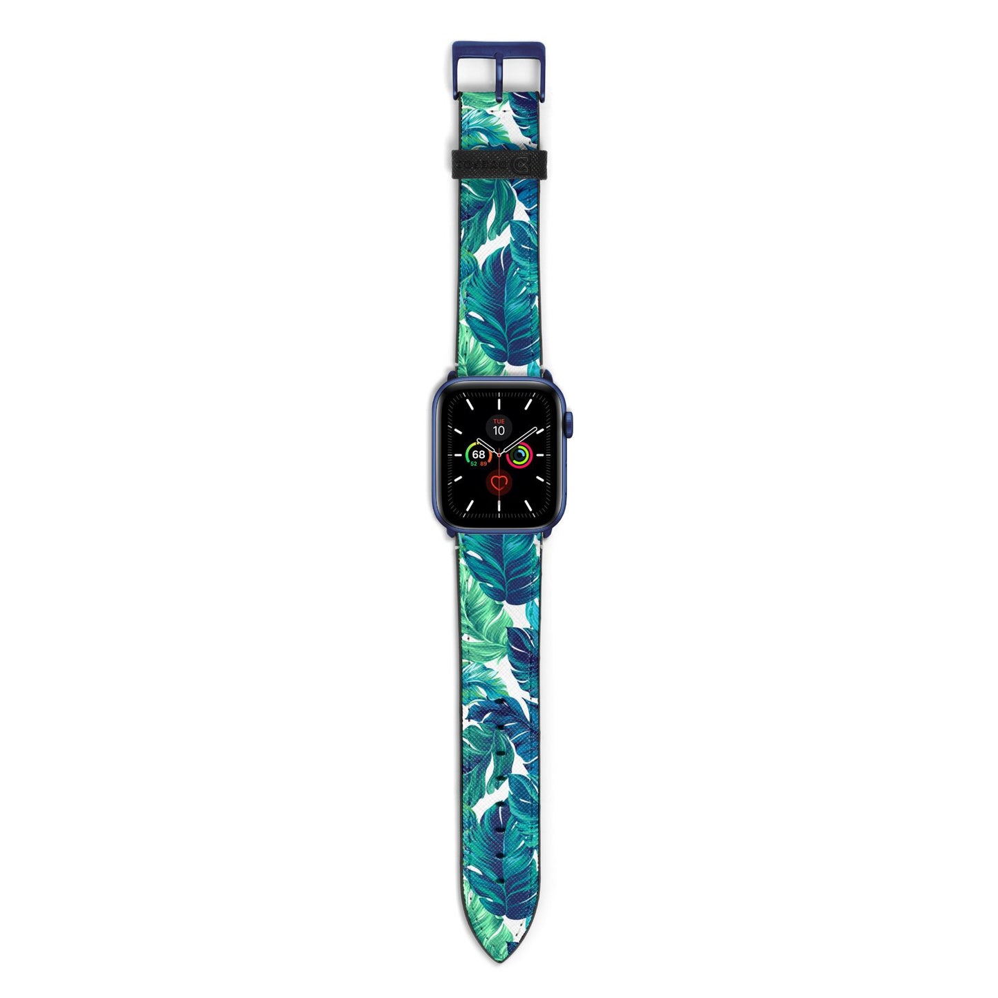 Tropical Leaves Apple Watch Strap with Blue Hardware