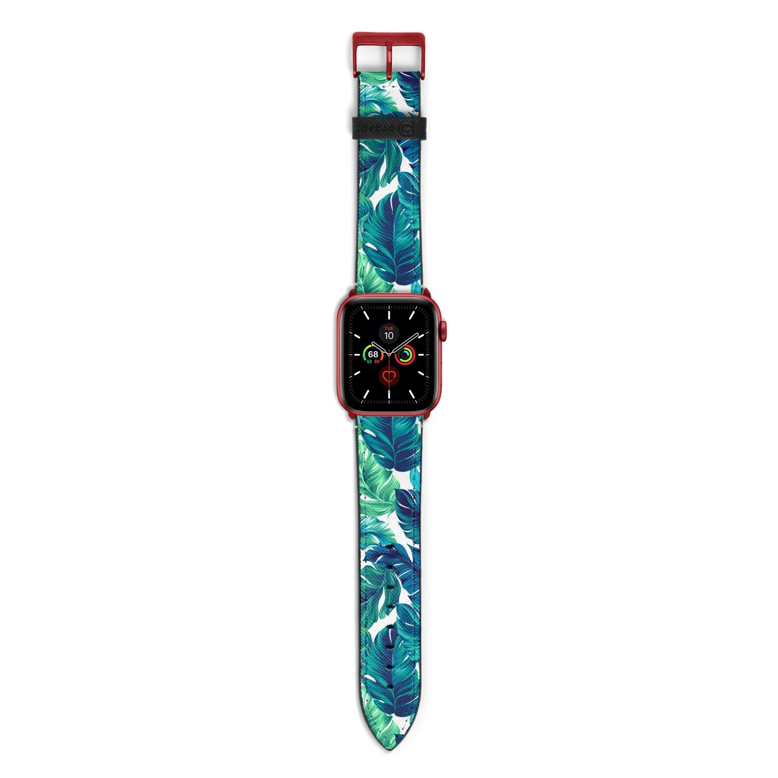 Tropical Leaves Apple Watch Strap with Red Hardware