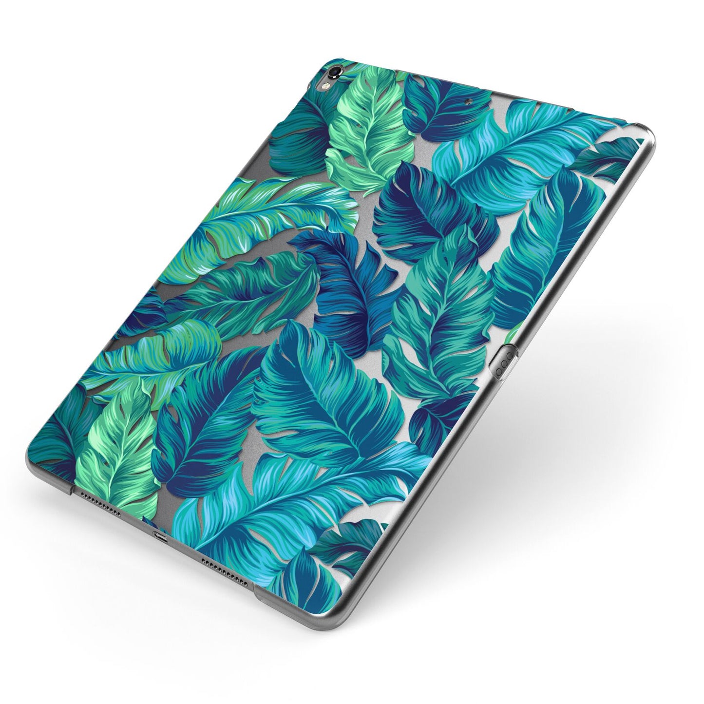 Tropical Leaves Apple iPad Case on Grey iPad Side View