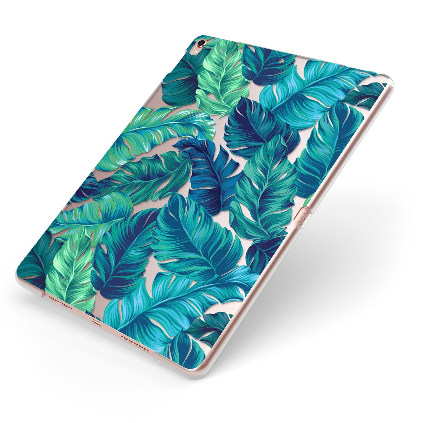 Tropical Leaves Apple iPad Case on Rose Gold iPad Side View