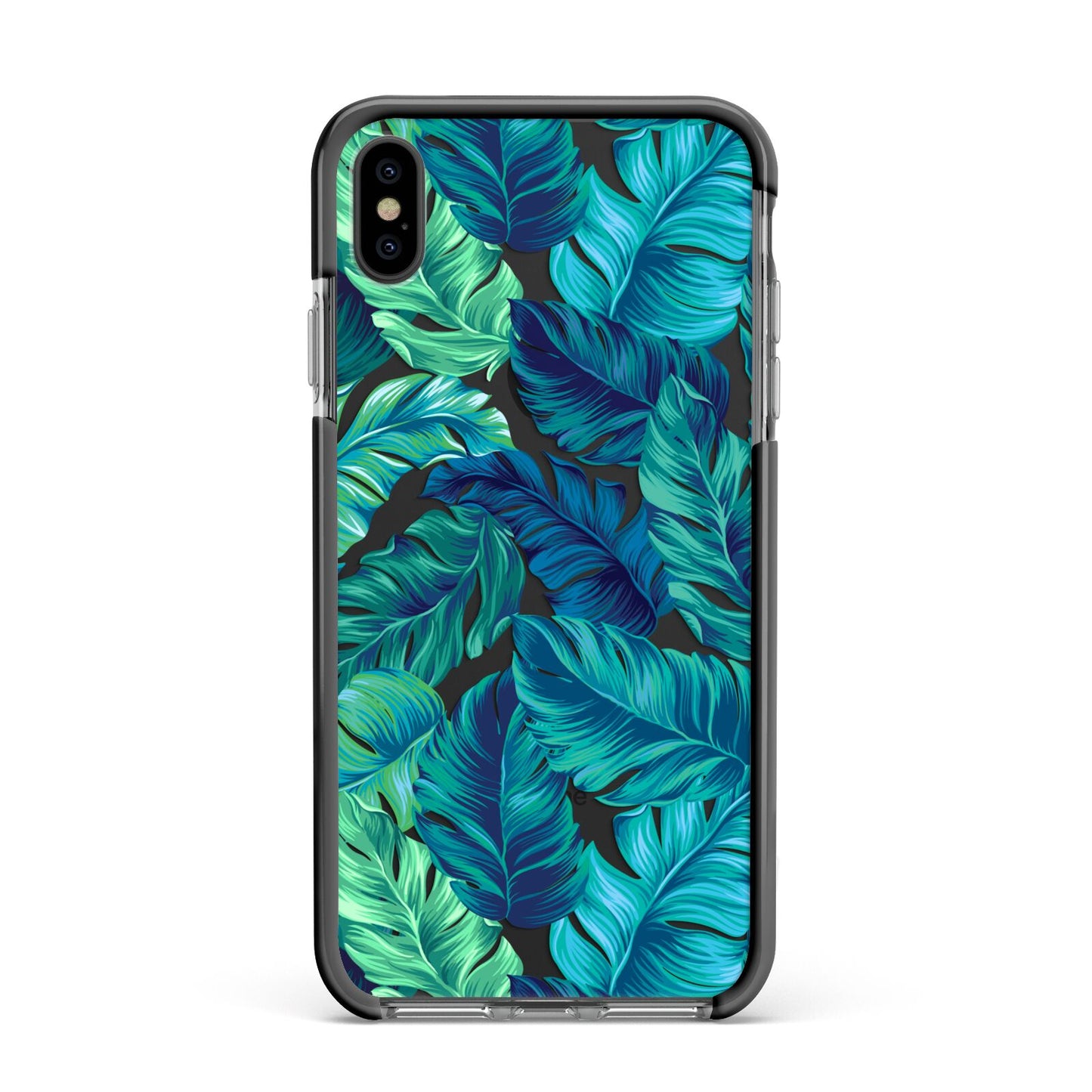 Tropical Leaves Apple iPhone Xs Max Impact Case Black Edge on Black Phone