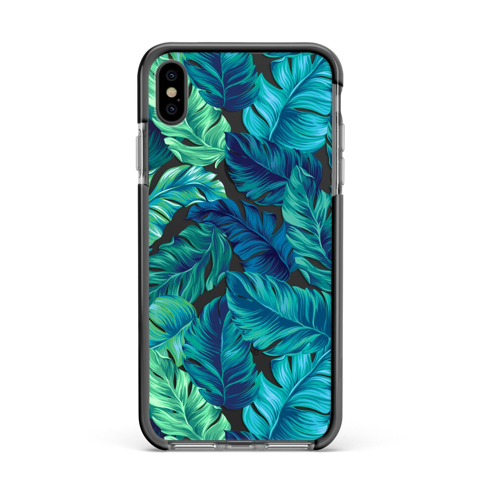 Tropical Leaves Apple iPhone Xs Max Impact Case Black Edge on Black Phone