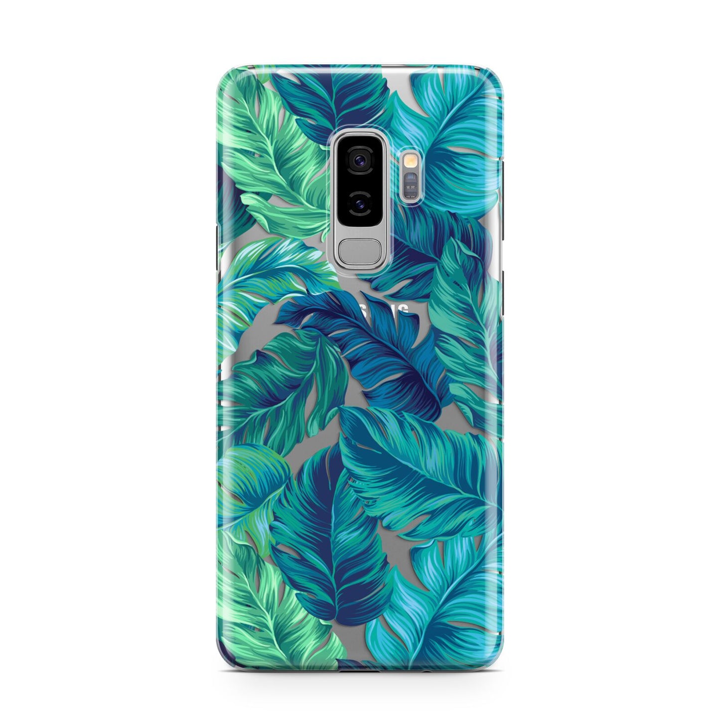 Tropical Leaves Samsung Galaxy S9 Plus Case on Silver phone