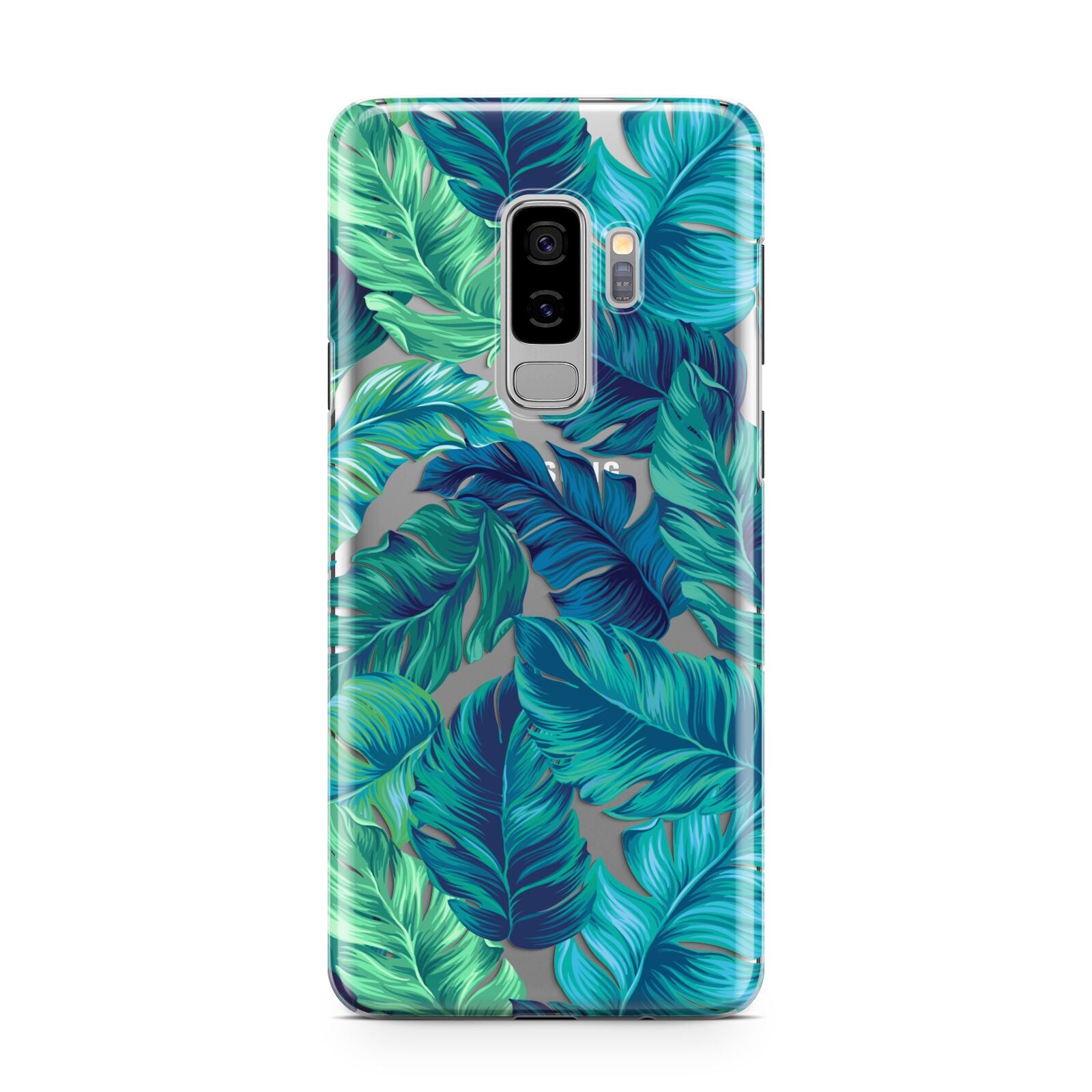 Tropical Leaves Samsung Galaxy S9 Plus Case on Silver phone