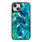 Tropical Leaves iPhone 13 Black Impact Case on Silver phone
