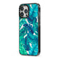 Tropical Leaves iPhone 13 Pro Max Black Impact Case Side Angle on Silver phone