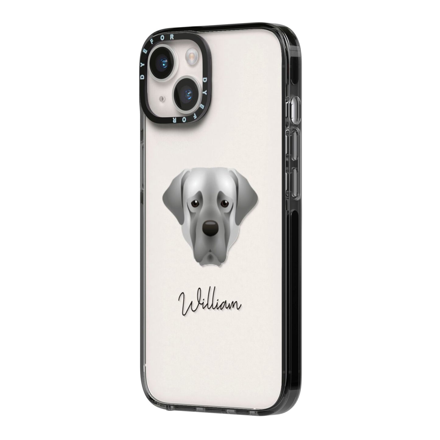Turkish Kangal Dog Personalised iPhone 14 Black Impact Case Side Angle on Silver phone