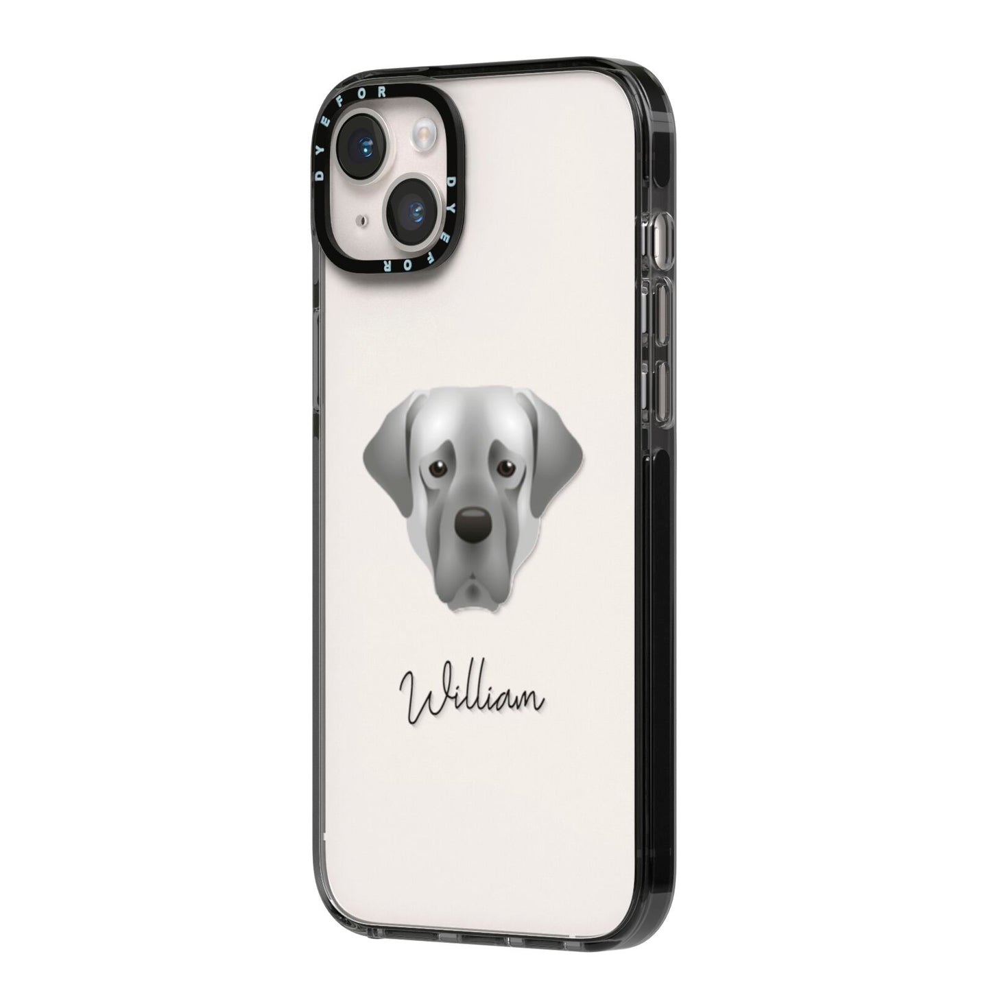Turkish Kangal Dog Personalised iPhone 14 Plus Black Impact Case Side Angle on Silver phone