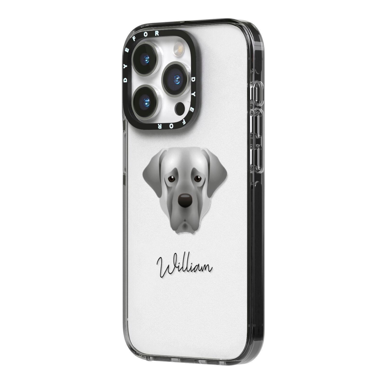 Turkish Kangal Dog Personalised iPhone 14 Pro Black Impact Case Side Angle on Silver phone
