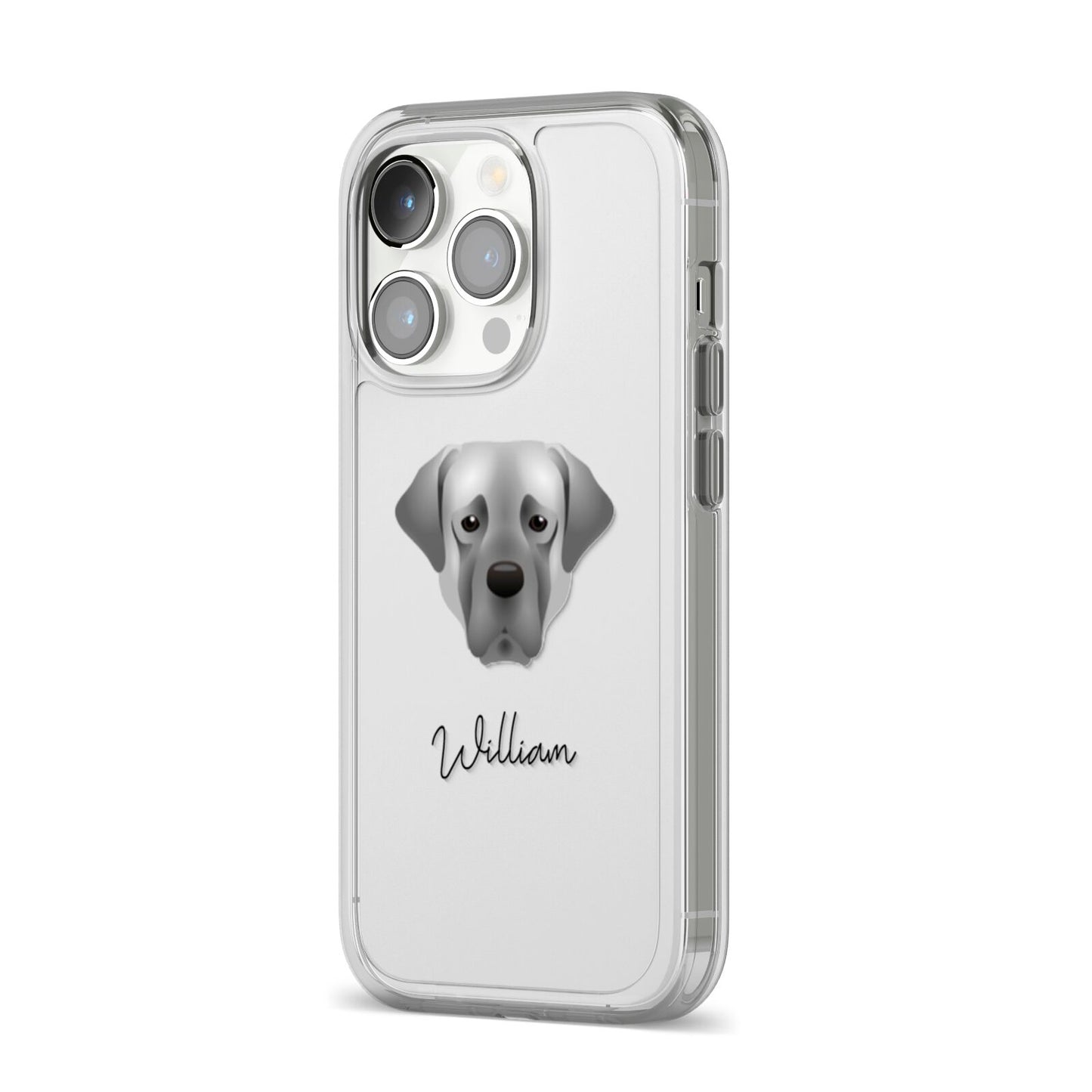 Turkish Kangal Dog Personalised iPhone 14 Pro Clear Tough Case Silver Angled Image