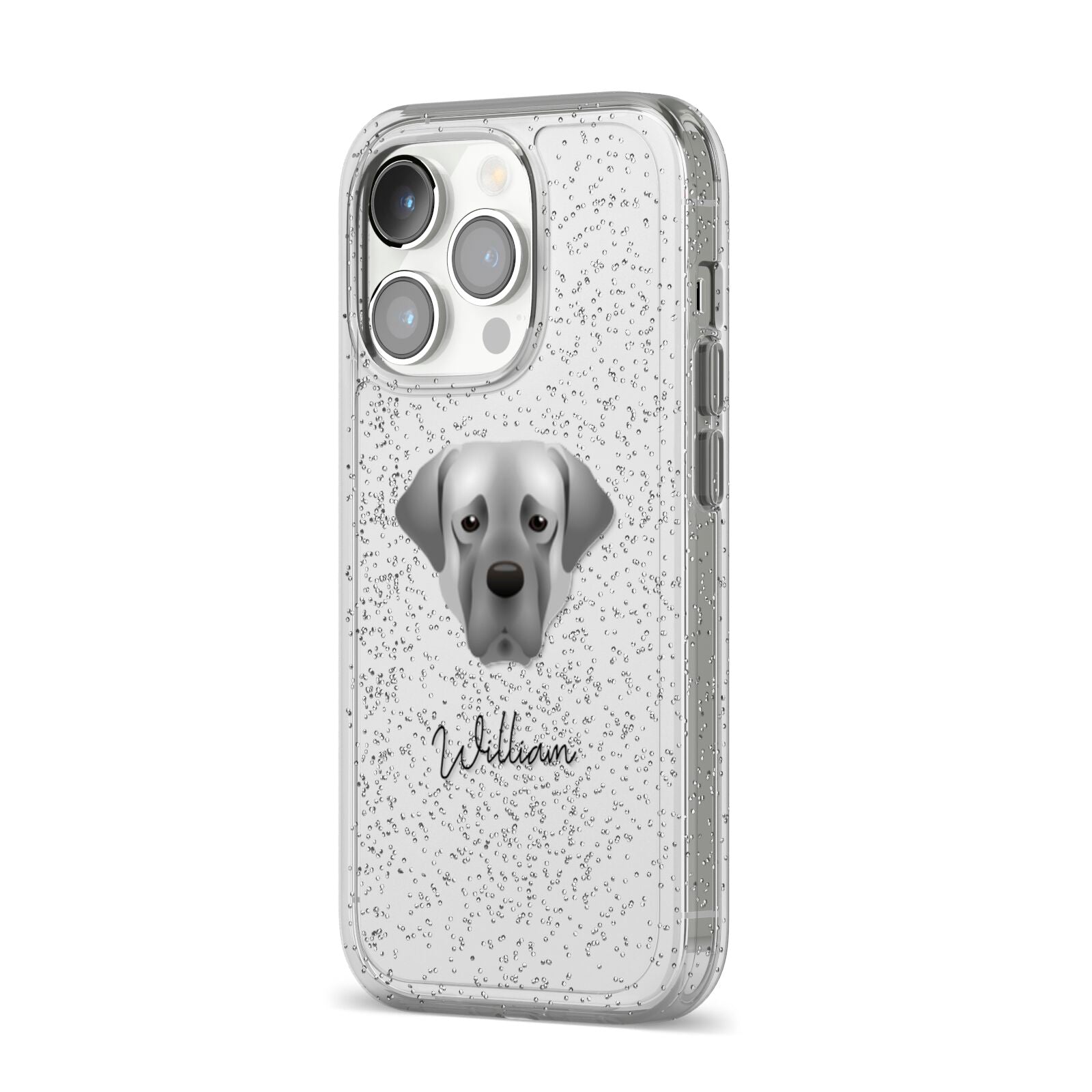 Turkish Kangal Dog Personalised iPhone 14 Pro Glitter Tough Case Silver Angled Image