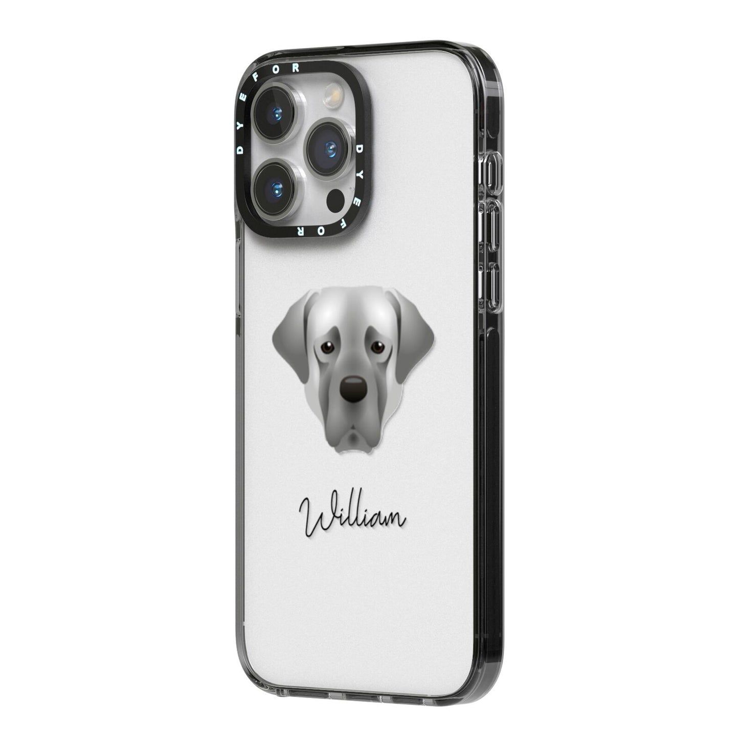 Turkish Kangal Dog Personalised iPhone 14 Pro Max Black Impact Case Side Angle on Silver phone