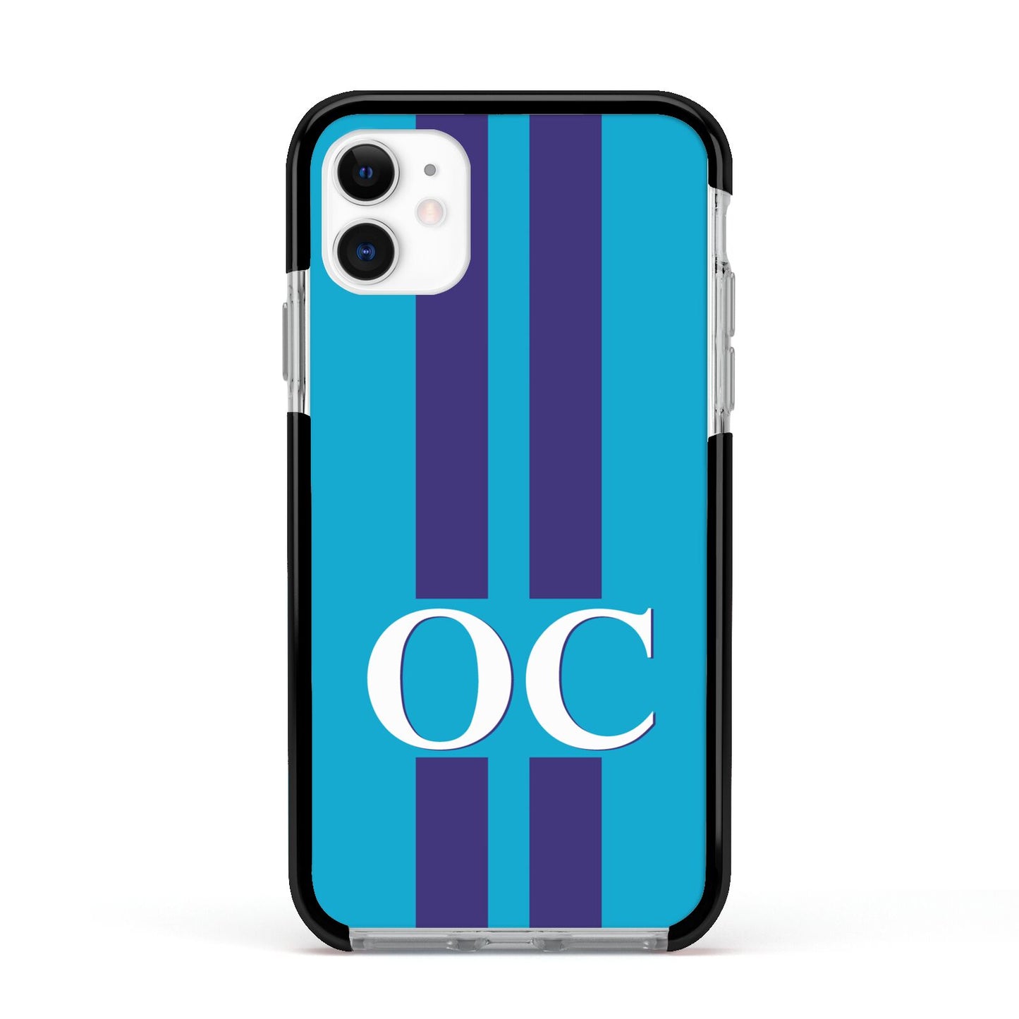Turquoise Personalised Apple iPhone 11 in White with Black Impact Case