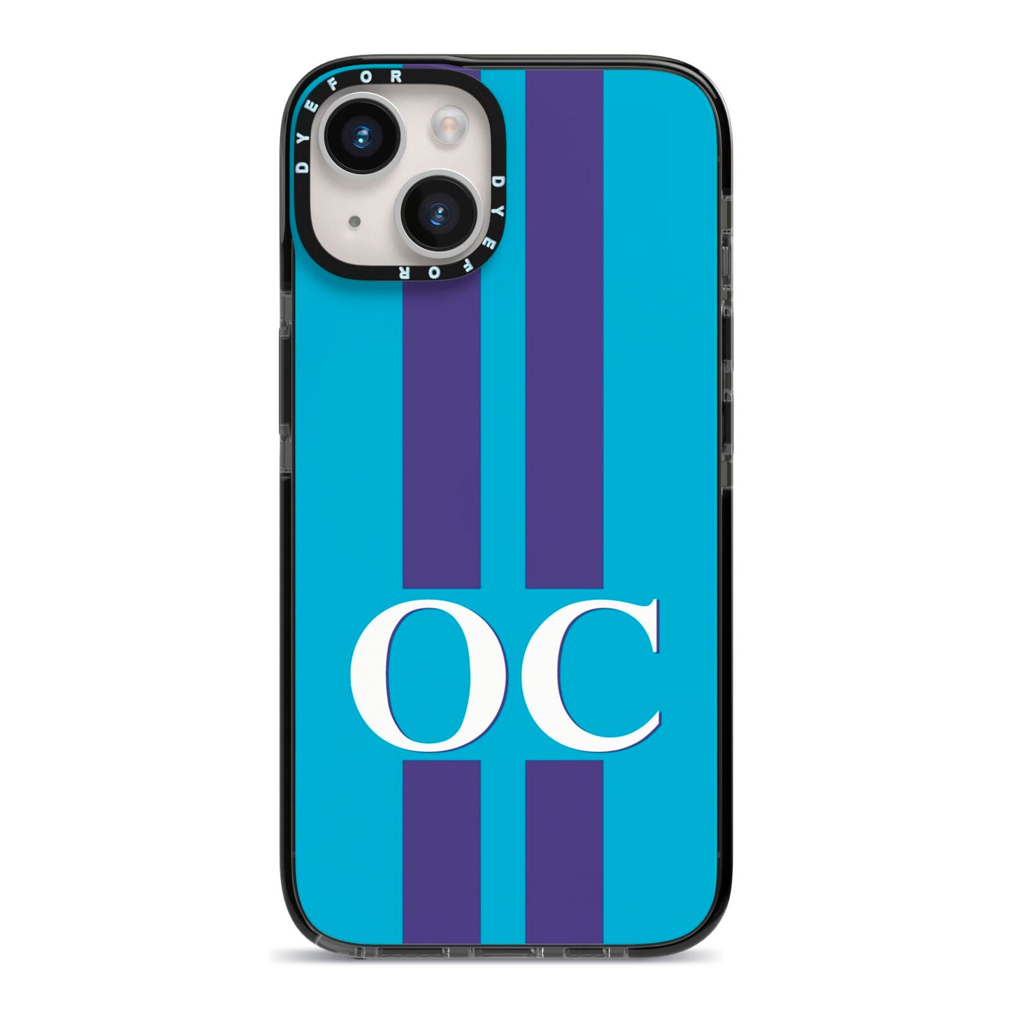 Turquoise Personalised iPhone 14 Black Impact Case on Silver phone