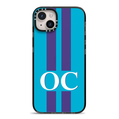 Turquoise Personalised iPhone 14 Plus Black Impact Case on Silver phone