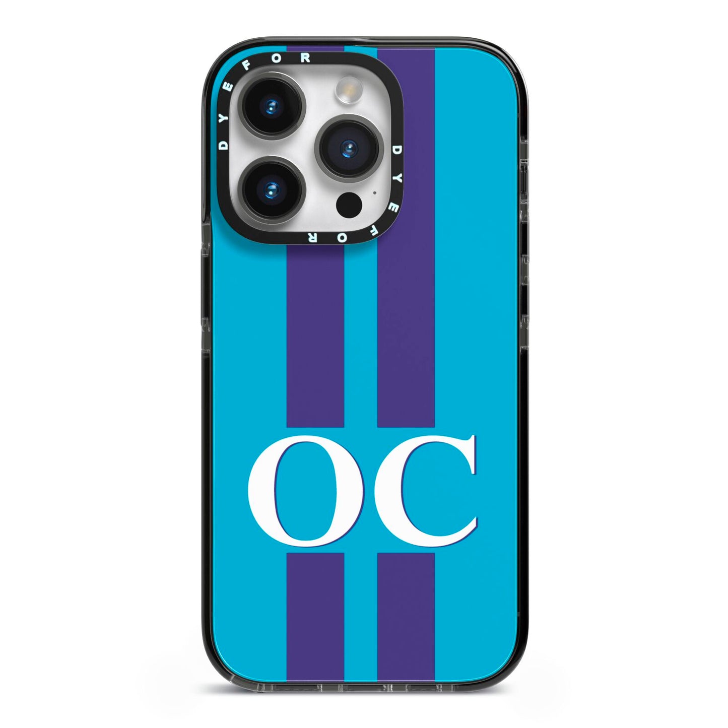 Turquoise Personalised iPhone 14 Pro Black Impact Case on Silver phone