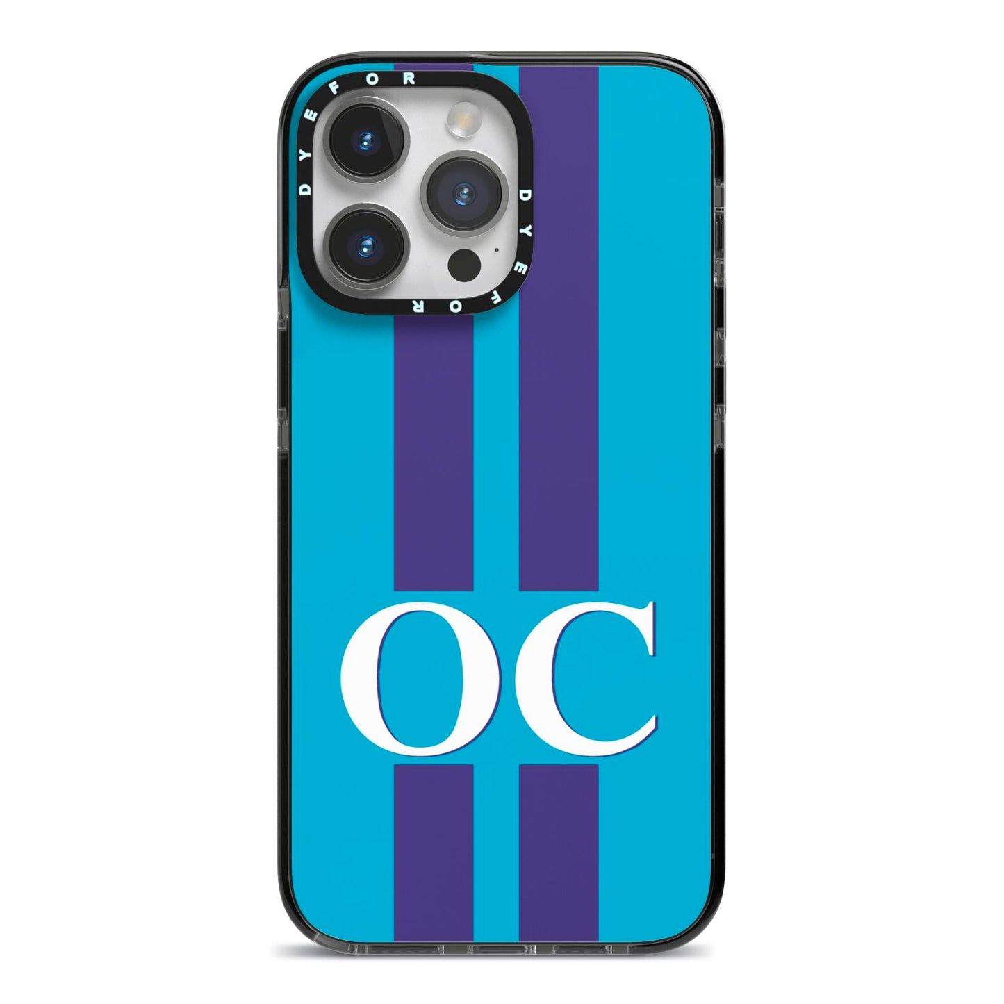 Turquoise Personalised iPhone 14 Pro Max Black Impact Case on Silver phone