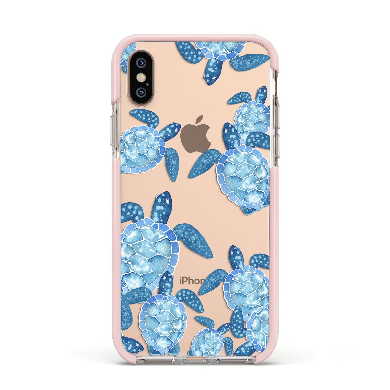 Turtle Apple iPhone Xs Impact Case Pink Edge on Gold Phone