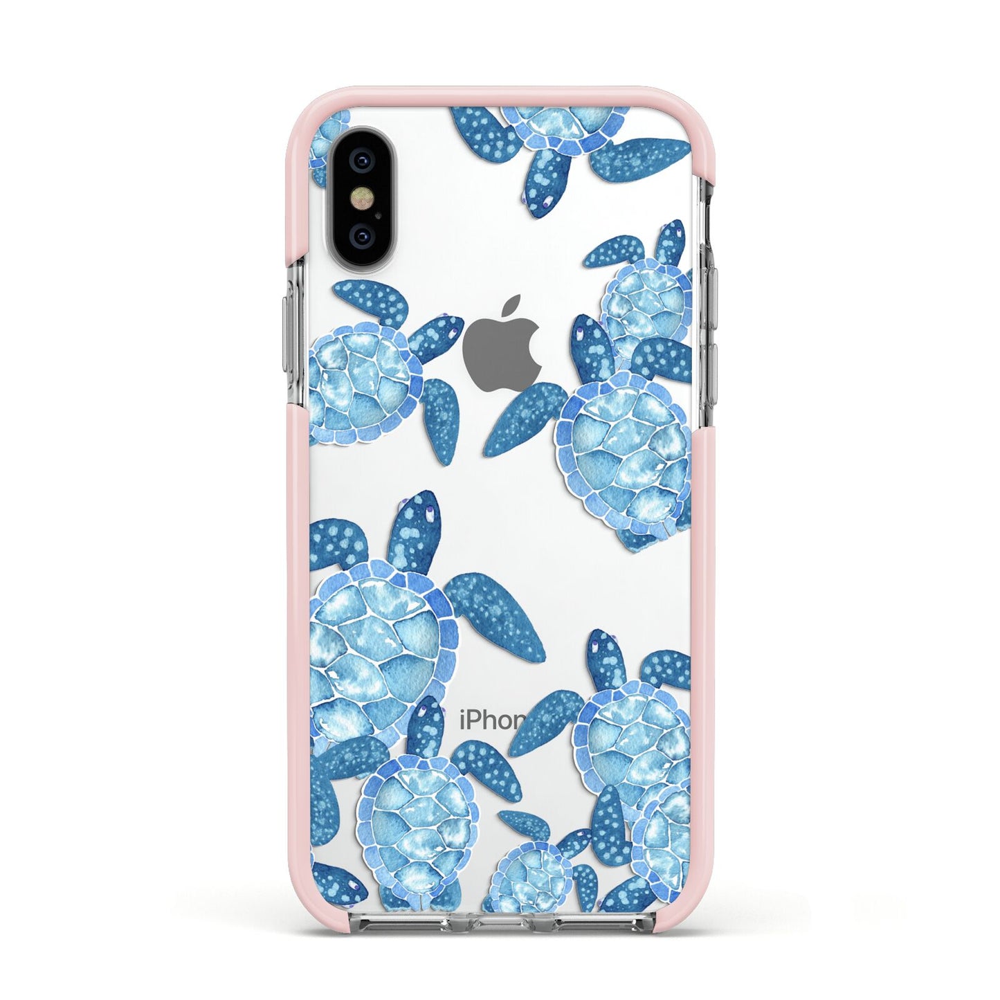 Turtle Apple iPhone Xs Impact Case Pink Edge on Silver Phone