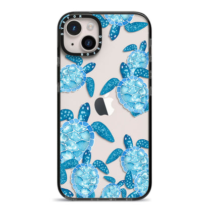 Turtle iPhone 14 Plus Black Impact Case on Silver phone