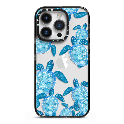 Turtle iPhone 14 Pro Black Impact Case on Silver phone