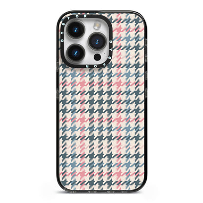 Tweed Houndstooth iPhone 14 Pro Black Impact Case on Silver phone