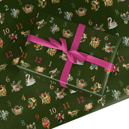 Twelve Days of Christmas Green Custom Wrapping Paper
