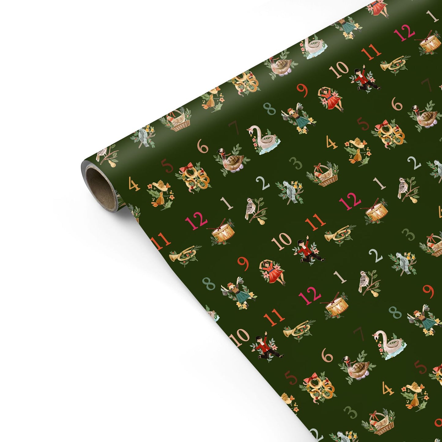 Twelve Days of Christmas Green Personalised Gift Wrap