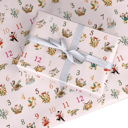 Twelve Days of Christmas Pink Custom Wrapping Paper