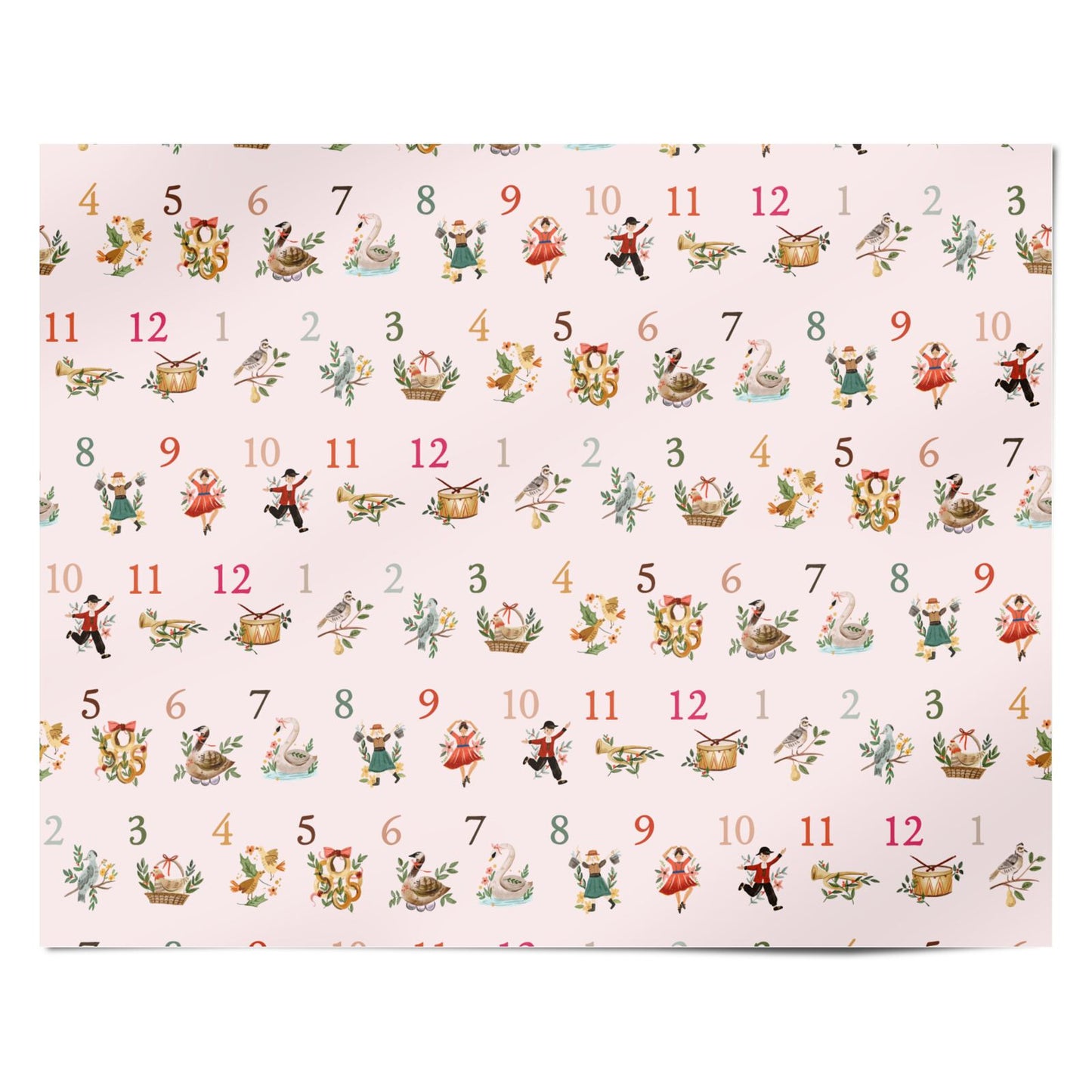 Twelve Days of Christmas Pink Personalised Wrapping Paper Alternative
