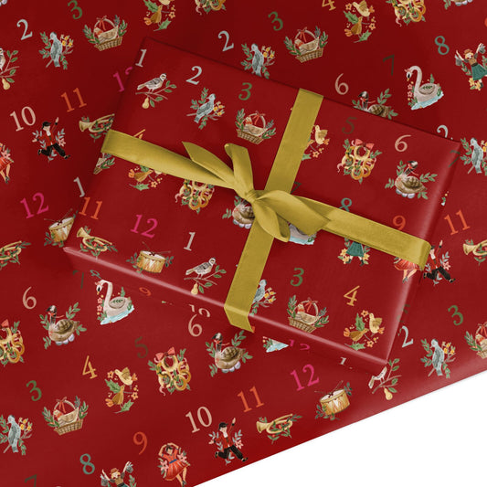 Twelve Days of Christmas Red Custom Wrapping Paper