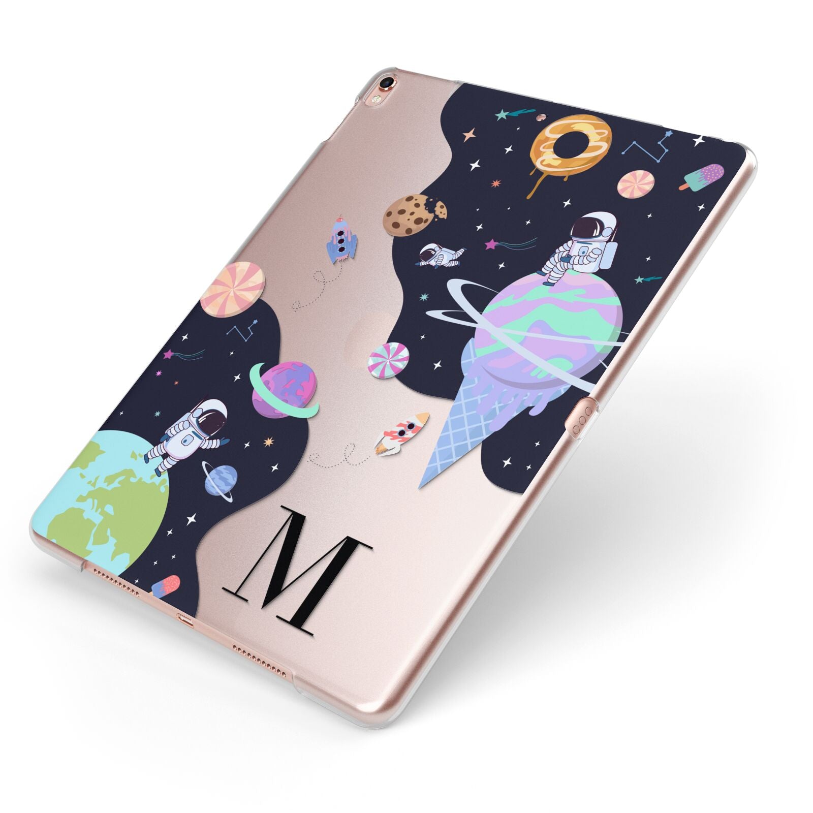 Two Candyland Galaxies Apple iPad Case on Rose Gold iPad Side View