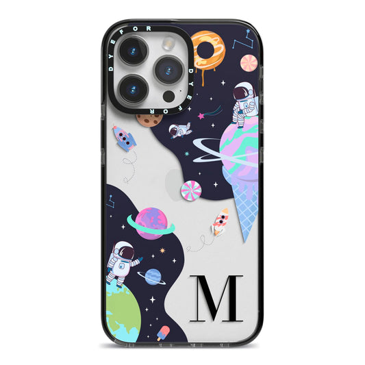 Two Candyland Galaxies iPhone 14 Pro Max Black Impact Case on Silver phone