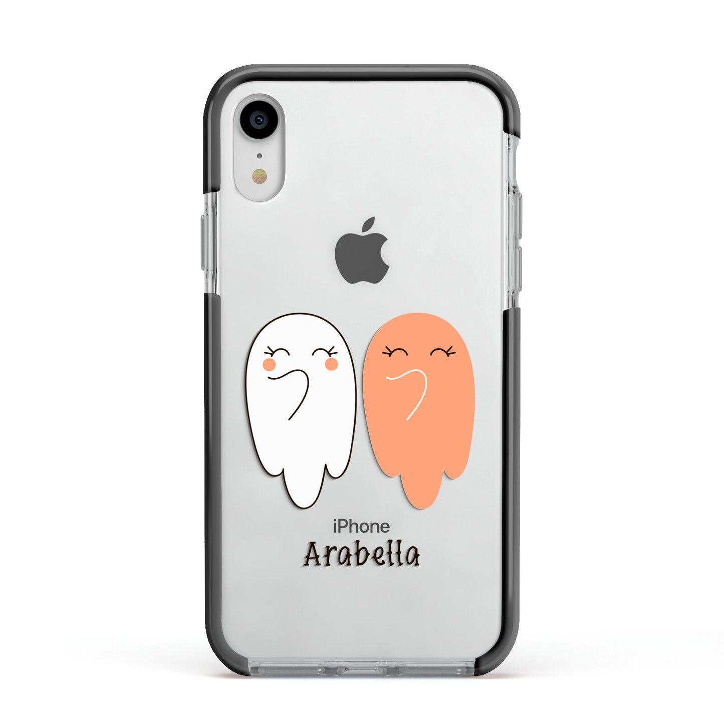 Two Ghosts Apple iPhone XR Impact Case Black Edge on Silver Phone