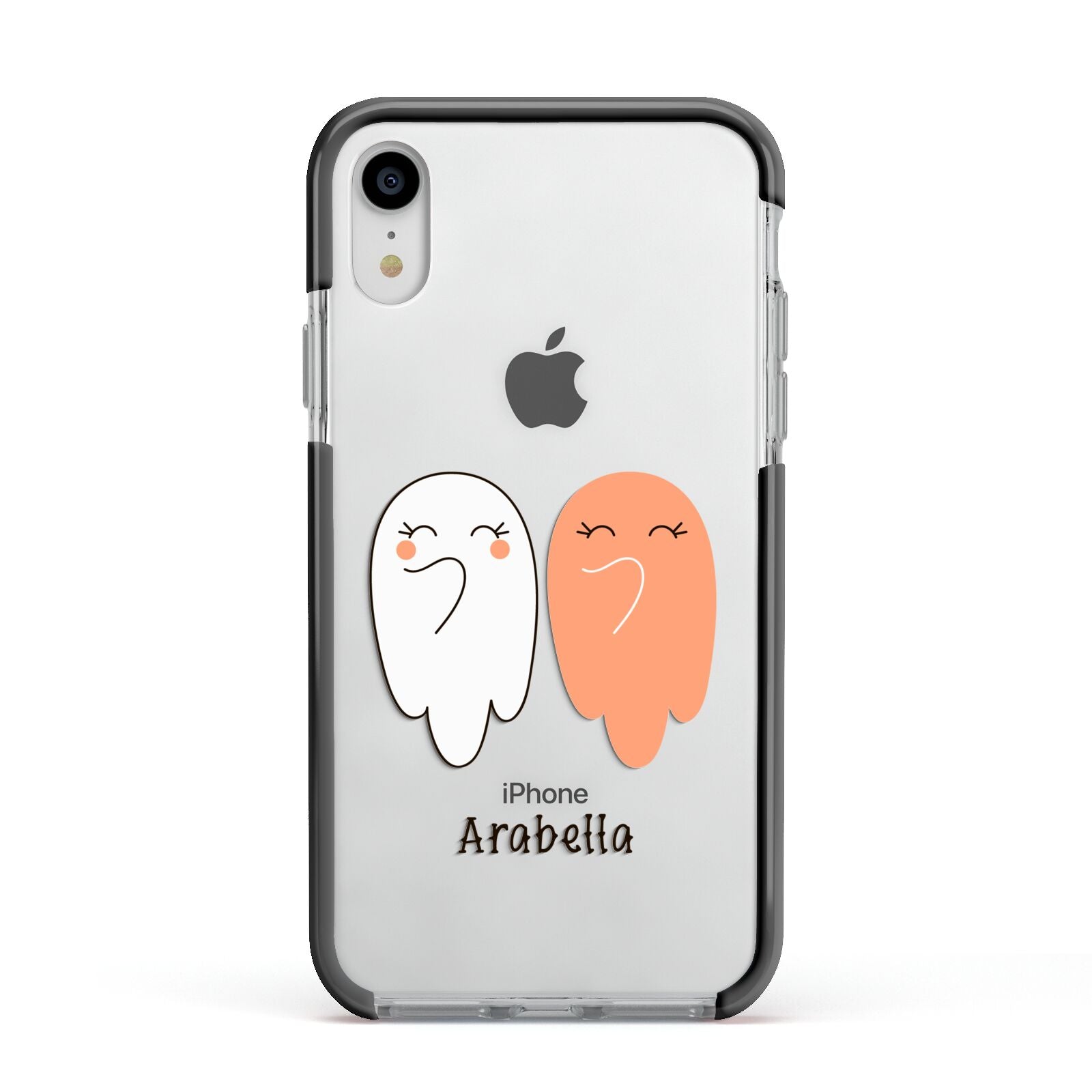 Two Ghosts Apple iPhone XR Impact Case Black Edge on Silver Phone