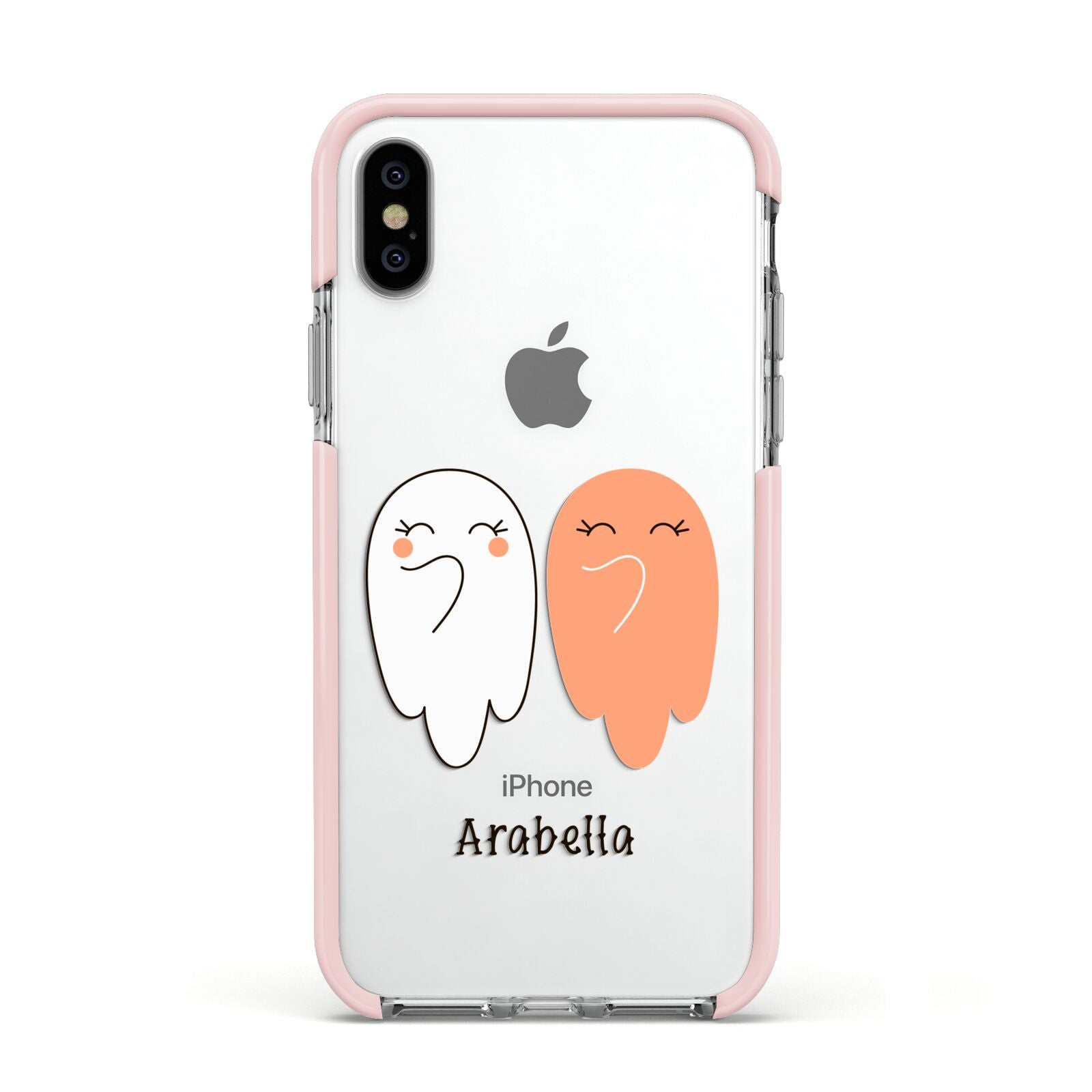 Two Ghosts Apple iPhone Xs Impact Case Pink Edge on Silver Phone