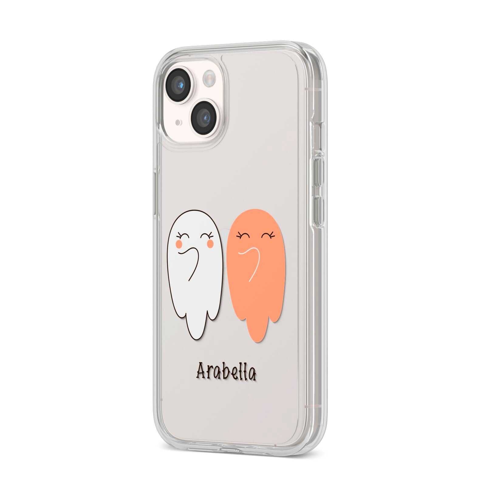 Two Ghosts iPhone 14 Clear Tough Case Starlight Angled Image