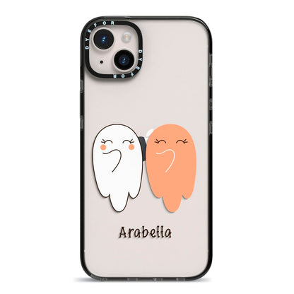 Two Ghosts iPhone 14 Plus Black Impact Case on Silver phone