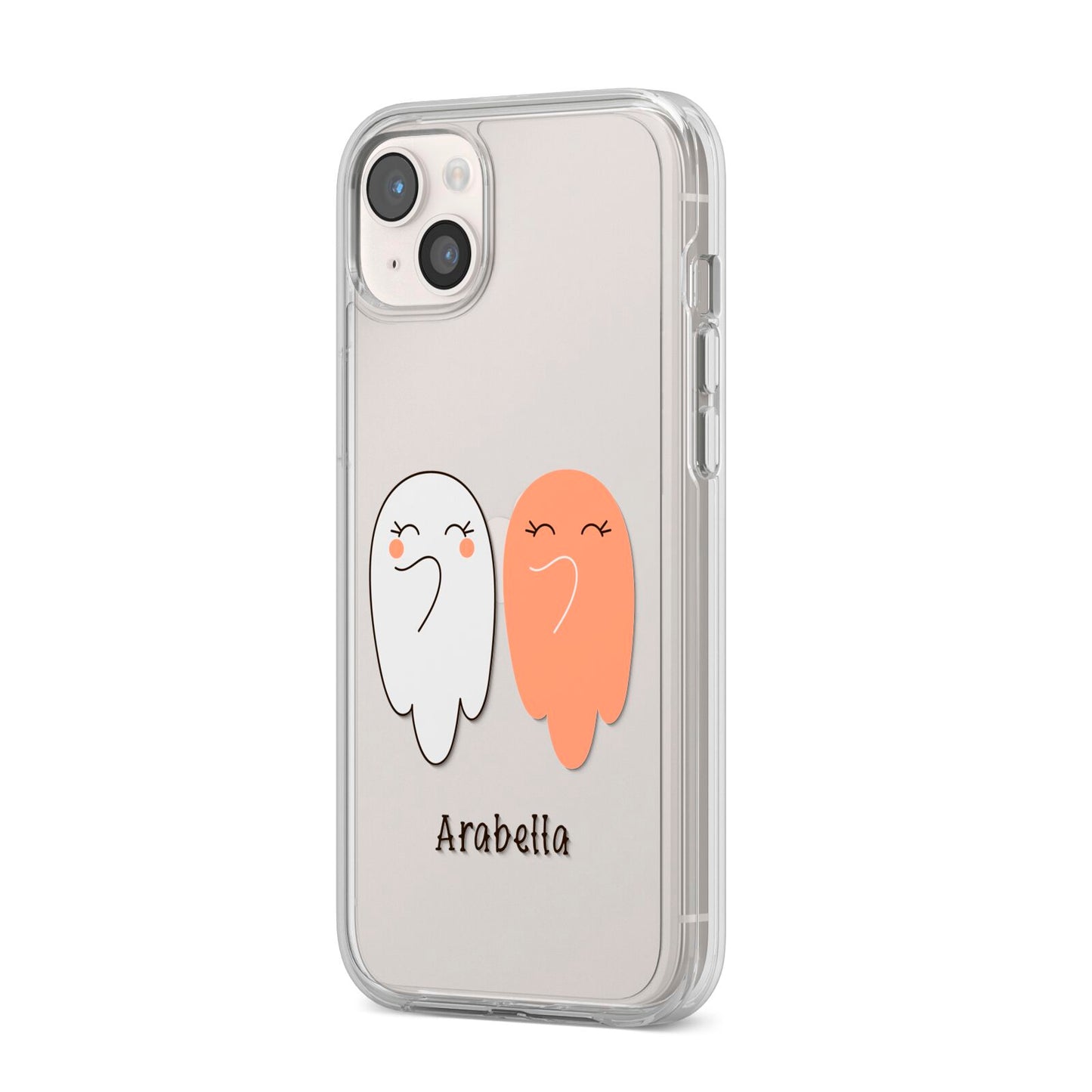 Two Ghosts iPhone 14 Plus Clear Tough Case Starlight Angled Image