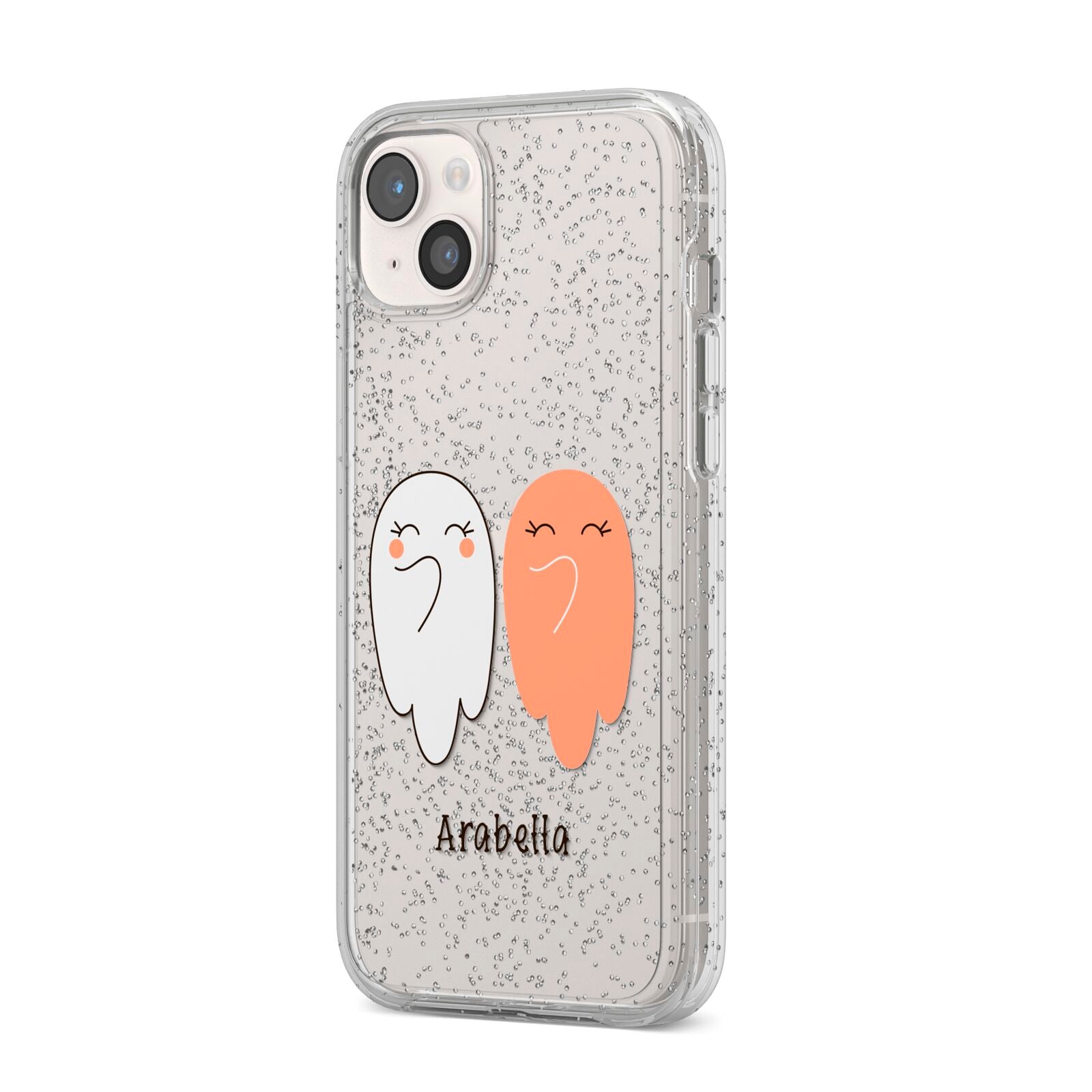 Two Ghosts iPhone 14 Plus Glitter Tough Case Starlight Angled Image