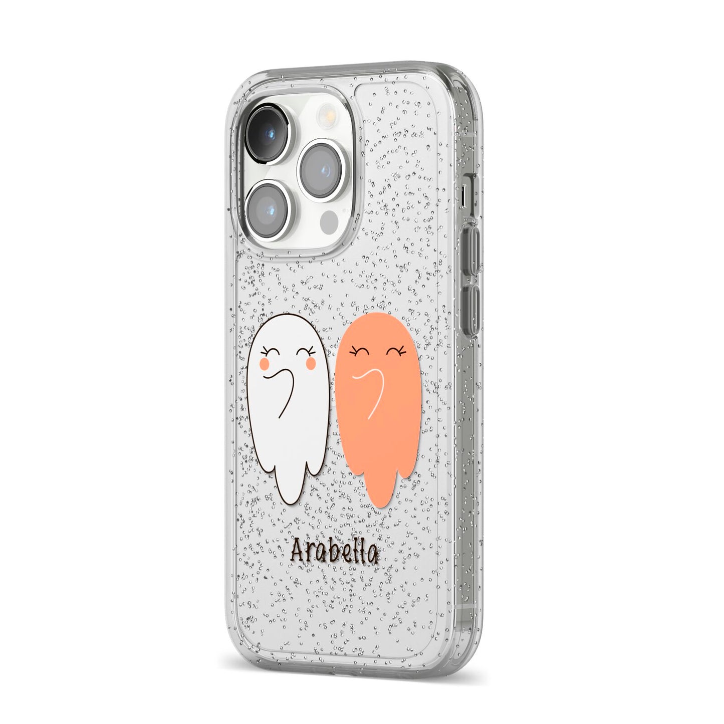 Two Ghosts iPhone 14 Pro Glitter Tough Case Silver Angled Image
