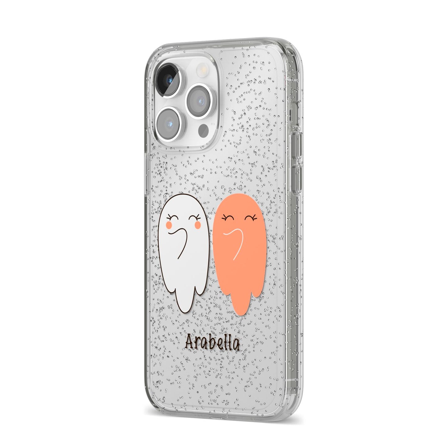 Two Ghosts iPhone 14 Pro Max Glitter Tough Case Silver Angled Image