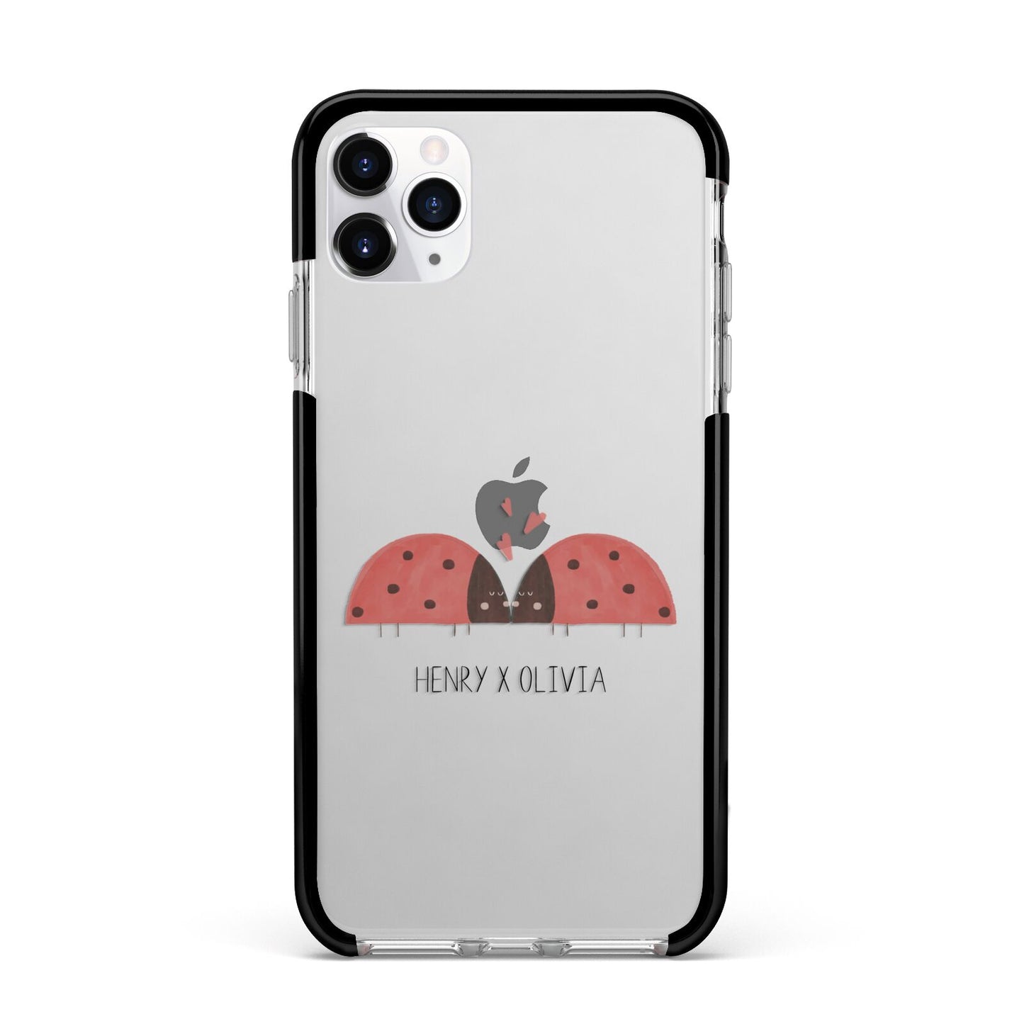 Two Ladybirds Apple iPhone 11 Pro Max in Silver with Black Impact Case
