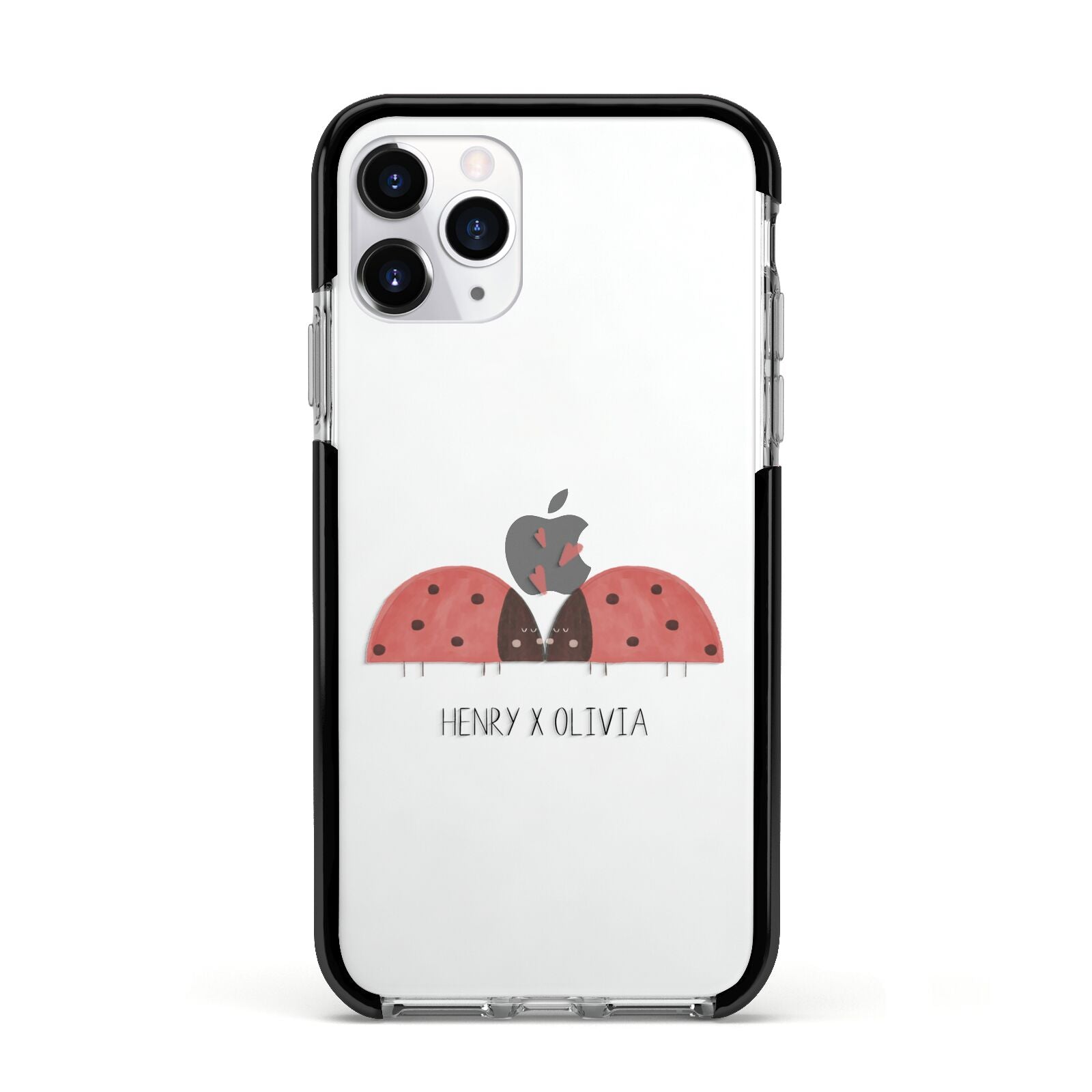 Two Ladybirds Apple iPhone 11 Pro in Silver with Black Impact Case