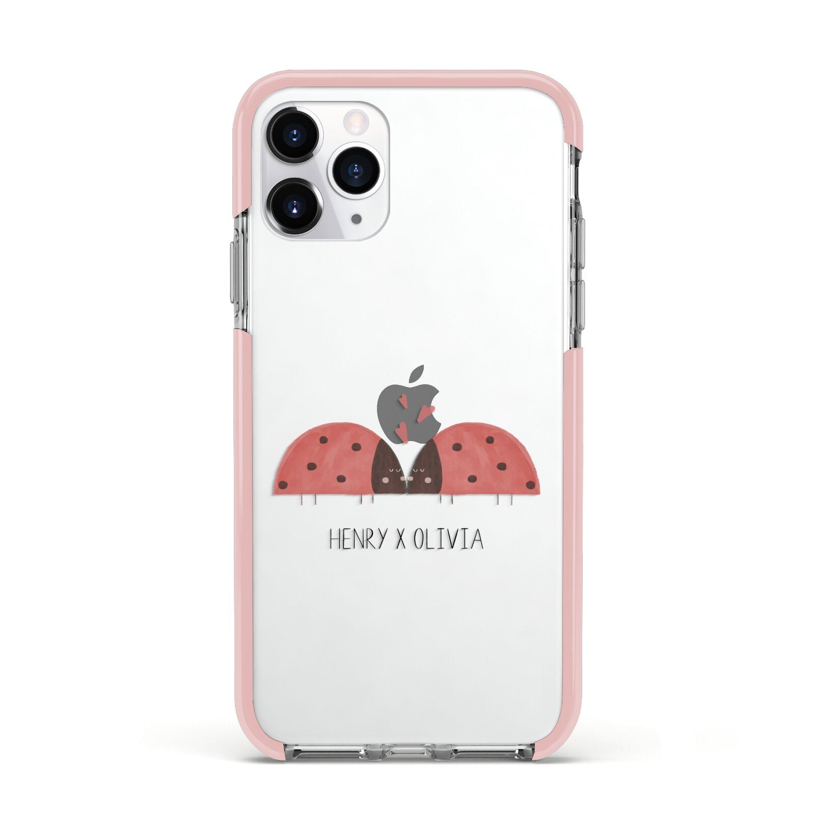 Two Ladybirds Apple iPhone 11 Pro in Silver with Pink Impact Case