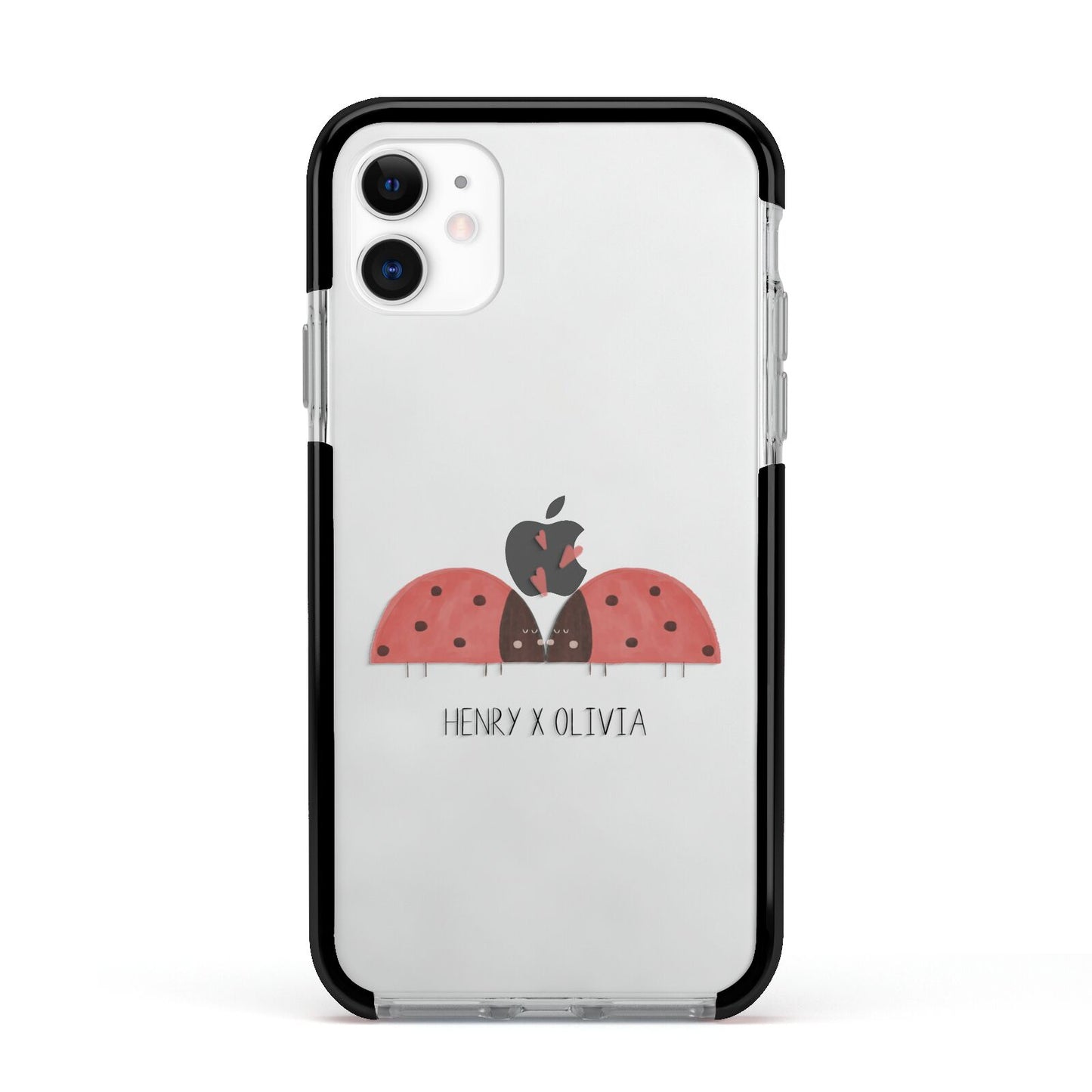 Two Ladybirds Apple iPhone 11 in White with Black Impact Case
