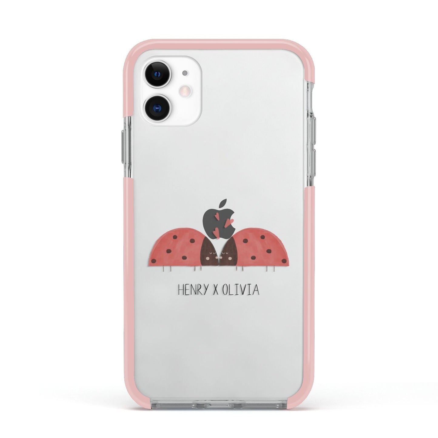 Two Ladybirds Apple iPhone 11 in White with Pink Impact Case