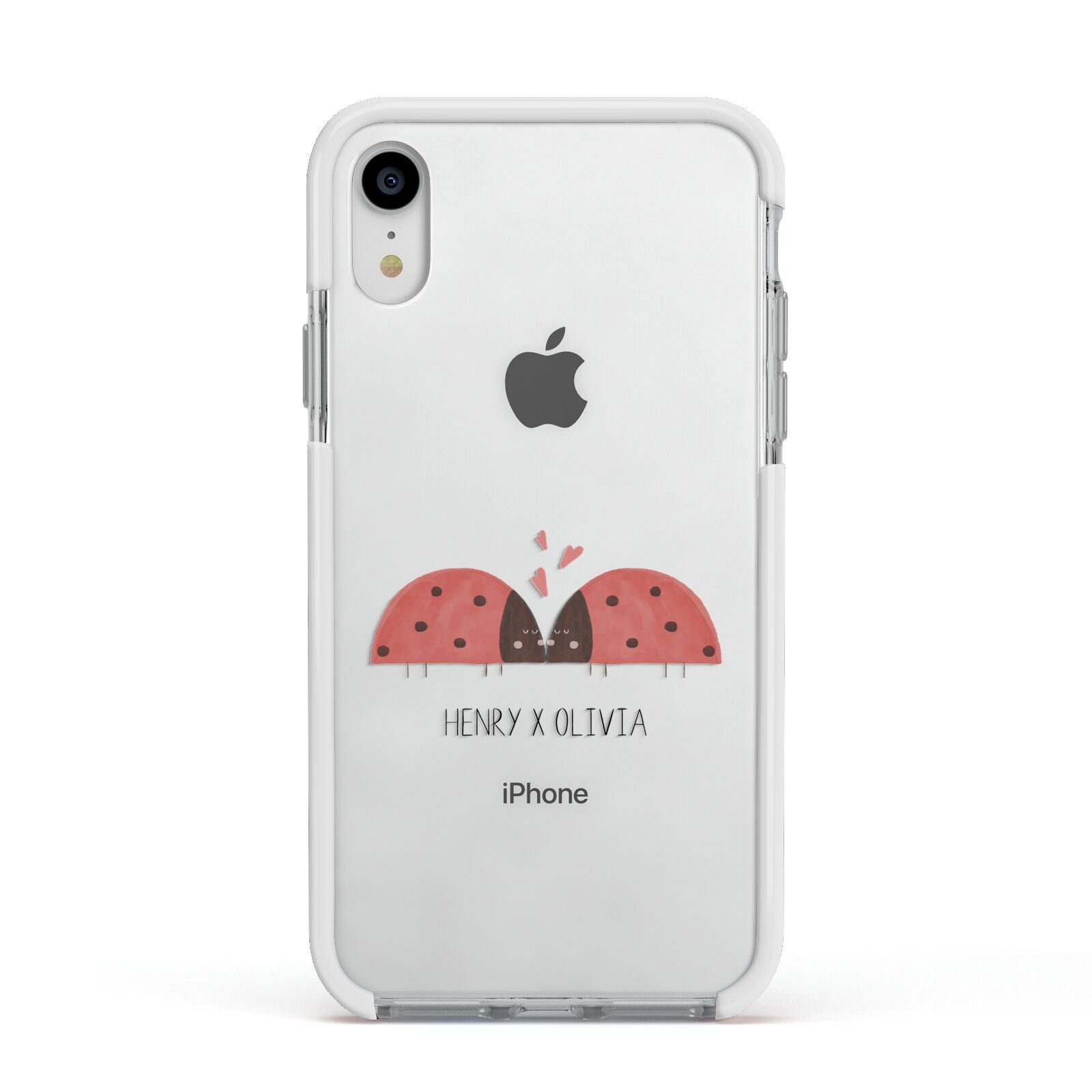 Two Ladybirds Apple iPhone XR Impact Case White Edge on Silver Phone