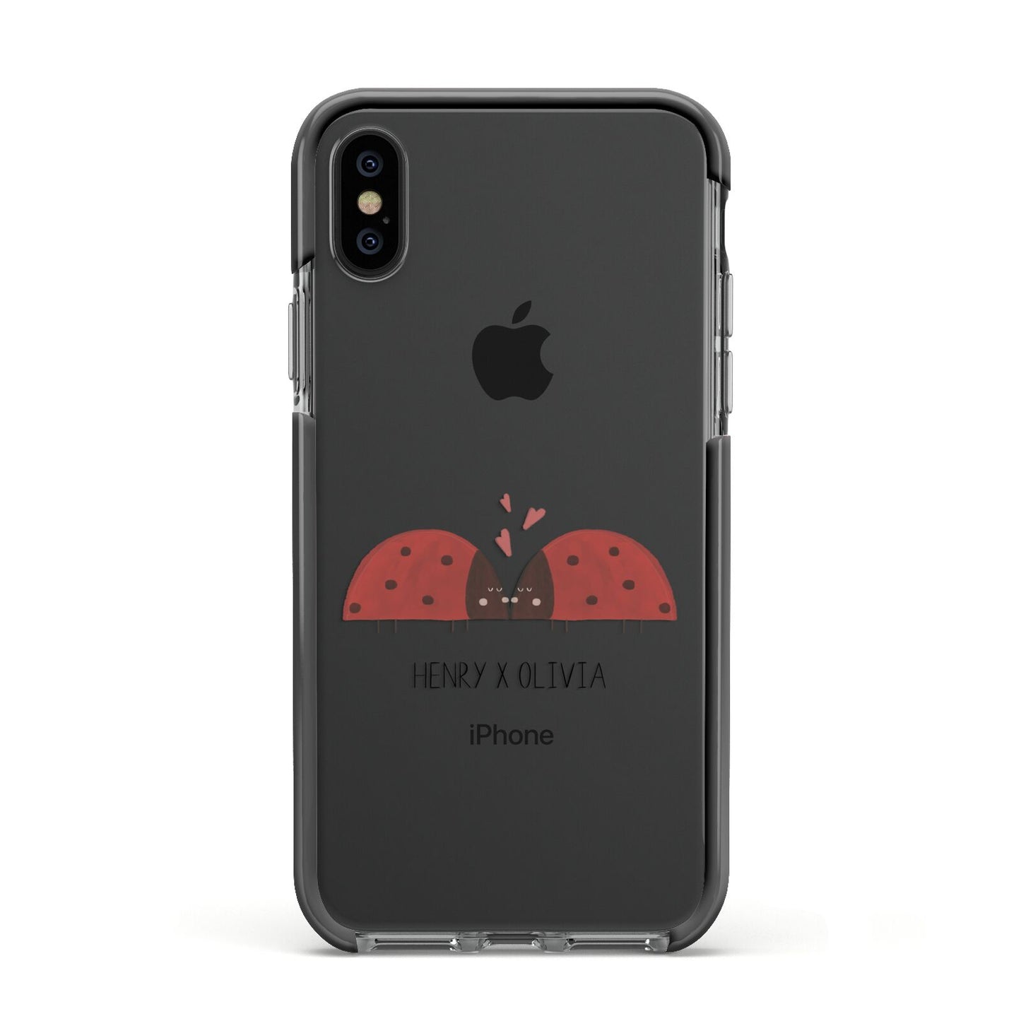 Two Ladybirds Apple iPhone Xs Impact Case Black Edge on Black Phone