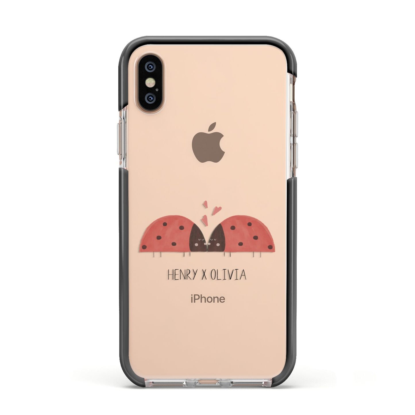 Two Ladybirds Apple iPhone Xs Impact Case Black Edge on Gold Phone